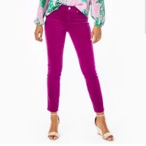Lilly Pulitzer South Ocean High Rise Plush Skinny Velvet Pants in Bordeaux Berry